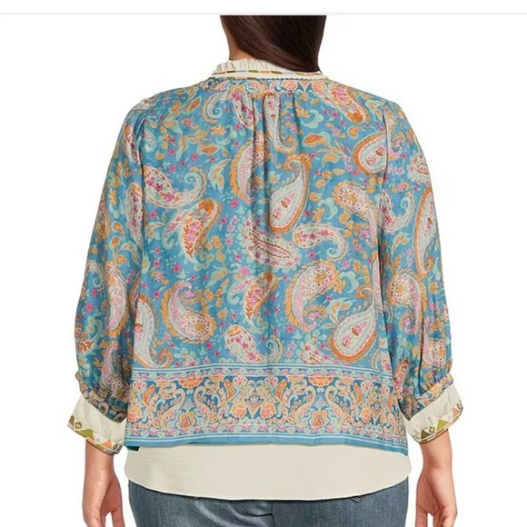 Democracy Plus Size Paisley Print 3/4 Sleeve Reversible Open-Front Jacket NEW - Picture 15 of 16
